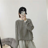 Wjczt Loose Long Sleeve Striped Hoodie Women Autumn O-Neck Casual Cotton Hoodies Sweatshirt Female Basic Korean Tops Harajuku