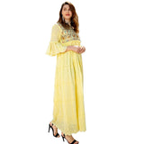 Wjczt Ramadan Lantern Sleeves Muslim Fashion Round Neck Loose Arabian Appliques Sequin Embroidery Women's Cotton Dress Ab195