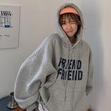 Wjczt Fashion Grey Hoodie Fleece Sweatshirt Long Sleeve Korean Casual Letter Printing Vintage Baggy Female Tops Pullover Hoodie Autumn