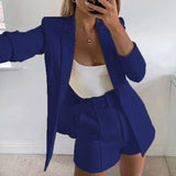 Wjczt New Spring and Summer Suit Jacket Shorts Sexy Temperament Women's Fashion Casual Lapel Cardigan Fashion Belt Women's Wear  Set