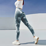 Wjczt Tie-Dye Print Seamless Leggings High Waist Push Up Leggings for Fitness Workout Sports Pants for Women Casual Gym Cloth