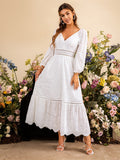 Wjczt Simplee Elegant white bridesmaid party dress women autumn Wedding guest lace ruffle split dresses Long sleeve maxi vestido 2024