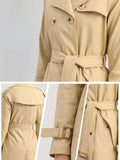 Wjczt New Cotton Long Windbreaker Long Sleeve Lapel Women Fashion Coat Trench Coat for Women Black Women Clothes Jackets Office Lady