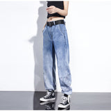 Wjczt Women Baggy Jeans Streetwear Women Denim Pant Gradient Long Trouser Loose Tie Foot Pant  Size 5XL Printed Woman Jeans Spring