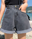 Wjczt New Summer Women High Waist Wide Leg Denim Shorts Casual Female Loose Fit Streetwear Solid Color Straight Jeans Shorts