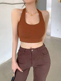 Wjczt Vest Sexy Crop Top Women Fashionable Solid Color Cross Hanging Neck Short Camisole Slim Midriff-baring Backless Women Summer