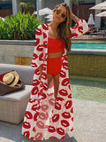 Wjczt Beach Dress 2023 Bikinis Set Beach Cover Up Print Bathing Suit Women Kimono Plus Size Tunic Sexy Long Sleeve Swimwear Cover-Ups