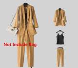 Wjczt Women's High-End Graceful Work Clothing 2022 Spring Summer Thin Office Lady Elegant Purple Suit Coats+Sling Vest+Pants Outfits