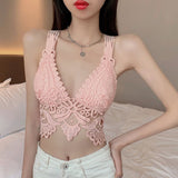 Wjczt Sexy Lace Beautiful Back Tank Top Solid Color Hollow Camisole Seamless Breathable Padded Underwear Backless 2022 New
