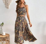 Wjczt Summer new women's fashion casual halter sleeveless vest print waist dress