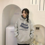 Wjczt Harajuku Black Fleece Baggy College Pullover Letter Printing Sweatshirt Casual Lazy Wind Raglan Sleeves Drawstring Hoodie Autumn