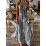 Wjczt Summer new women's fashion casual loose sleeveless V-neck feather print dress