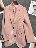 Wjczt Pink Suit and Jacket Female 2022 Spring and Autumn New Commuter Loose Leisure Joker Black Suit and Jacket Blazer Women