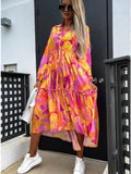 Wjczt Autumn Print Long Sleeve Dress Loose Fashion Long Skirt Street Dress Elegant Women's Dresses for Party 2022 Dresses for Women