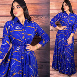 Wjczt Traditional Festive Casual Style Long Muslim Dress Grosgrain Polyester Print Robe Women Dubai New 2022 Ab13