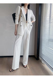 Wjczt 2022 Spring Autumn Korean Women's 2 Pcs Suit Set Office Lady Graceful High-End OL Coats+Wide Leg Pants Sets New White Clothing