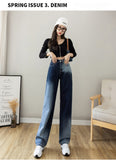 Wjczt Chic High Waist Loose Woman Jeans Casual Gradient Color Wide Leg Pants Women Long Trousers Spring Femme Denim Pants