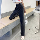 Wjczt 2022 New Spring Autumn Ins Street Hip-hop Wash Jeans Pants Loose Casual Denim Wide Leg Pants Tide Woman Side Stirp Jeans S-5XL