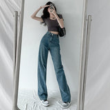 Wjczt Jeans Women Baggy High Waist Pants 2022 New Fashion Straight Leg Pants Y2k Denim Trousers Vintage Loose Washed Mom Jeans