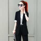 Wjczt 2022 Summer New French Elegant Women's Pants Suit Slim Jacket Office Blazer Casual Trousers Two-piece Set Female Tracksuit Set