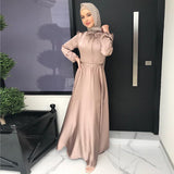 Wjczt Summer Elegant Solid Color Colorful Temperament Long Skirt Ladies Open Shouder Robe Satin Large Size Belt Muslim Woman Abaya