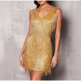 Wjczt 2023 New Sexy Tassel Sequins Feather Mini Dress Women Spaghetti Strap Stitching Dresses Female Elegant Evening Party Club Dress