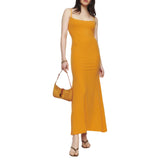 Wjczt Women Sling Long Dress, Sleeveless Off Shoulder Solid Color Ruffle Party Club Summer Spring Dress