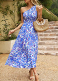 Wjczt Summer Temperament Elegant Shoulder Shoulder Floral Print Long Dress Women Clothing New Arrivals Woman Trendy Boho Dresses