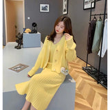 Wjczt Womans Clothes for Autumn Winter Loose Solid Knitwear Women's Two Piece V-Neck Casual Dress Set Long Sleeve Sweater Skirt