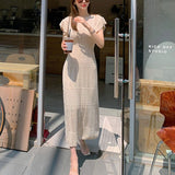 Wjczt 2022 Elegant Slim Knit Long Dress Women Summer Korean Simple Solid Sexy Hollow Out Deresses Female 2 Piece Set Derss