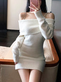 Wjczt Pure Color Elegant Knitted Dress Woman Bodycon Slim Y2k Mini Dress Casual Party Korean Fashion Long Sleeve Dress Winter