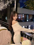 Wjczt Pure Color Elegant Knitted Dress Woman Bodycon Slim Y2k Mini Dress Casual Party Korean Fashion Long Sleeve Dress Winter