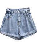 Wjczt New 2022 High Waist Denim Shorts Women Casual Loose Ladies Fashion Plus Size Elastic Waist Wide Leg Short Jeans Female