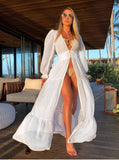 Wjczt Beach Dress 2023 Bikinis Set Beach Cover Up Print Bathing Suit Women Kimono Plus Size Tunic Sexy Long Sleeve Swimwear Cover-Ups