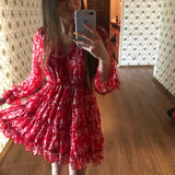 Wjczt Harlow Floral Print Ruffle Dress women backless V-neck dress women mini summer dress ladies  party dress