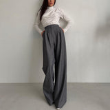 Wjczt Loose High Waist Work Pants Women Spring Autumn Casual Solid Straight Wide Leg Long Pants Female Floor-Length Trousers