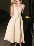 Wjczt Midi Bandge Dress For Women Summer New Elegant Vestidos Vintage Fashion Lady Evening Sundress Female Korean Slim Clothing