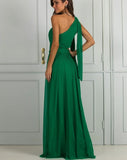 Wjczt Green Color Women Shinnign Satin Sexy One Shoulder Hollow Out Bodycon Long Dress Fashion Celebrate Cocktail Maxi Party Dress