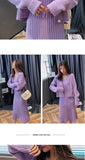 Wjczt Womans Clothes for Autumn Winter Loose Solid Knitwear Women's Two Piece V-Neck Casual Dress Set Long Sleeve Sweater Skirt