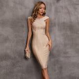 Wjczt Women Elegant Bandages Dress New Sexy Sleeveless Bodycon Clothes Club Party Celebrity Dresses