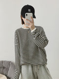 Wjczt Loose Long Sleeve Striped Hoodie Women Autumn O-Neck Casual Cotton Hoodies Sweatshirt Female Basic Korean Tops Harajuku