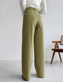 Wjczt Pleated High Waisted Green Pants Woman Classy Business Work Trousers Soild Long Trousers Ladies Office Autumn