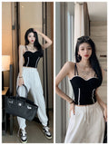 Wjczt Sexy Camisole Fixed Latex Chest Pad Slim Fit Beautiful Back Bandeau Anti-Sagging Comfortable Elastic Tank Top 2022 New