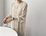 Wjczt Elegant Chiffon Dress Women Summer Casual Simple Loose Dereees Female Korean Solid Lantern Sleeve Holiday Dress