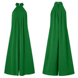 Wjczt Fashion Women Jumpsuits Summer Pleated Wide Leg Overalls Casual Solid Sleeveless Loose Button Up Oversized Rompers