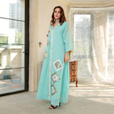 Wjczt Trandional Style Dubai Fashion Muslim Women's Dress Embroidered Abaya Lace Sequins Material Robe Femme Musulmane Plus Size Skrit