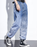 Wjczt Women Baggy Jeans Streetwear Women Denim Pant Gradient Long Trouser Loose Tie Foot Pant  Size 5XL Printed Woman Jeans Spring