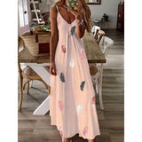 Wjczt Summer new women's fashion casual loose sleeveless V-neck feather print dress