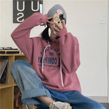 Wjczt Women's Clothing College Style Grey Loose Pullover Fashion Letter Printing Sweatshirt Lazy Casual Raglan Sleeves Hoodie Autumn