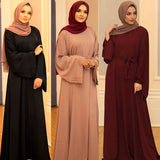 Wjczt Summer Elegant Solid Color Colorful Temperament Long Skirt Ladies Open Shouder Robe Satin Large Size Belt Muslim Woman Abaya